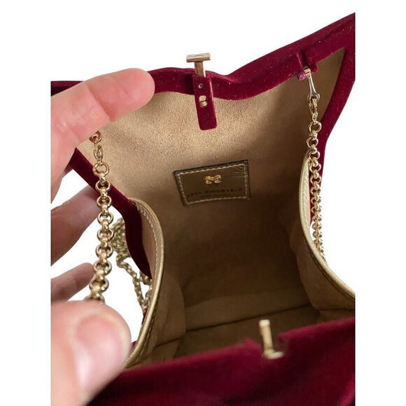 Anya Hindmarch Flocked Crisp Packet Clutch Crossbody Medium Red Burgundy Chain - Picture 15 of 16